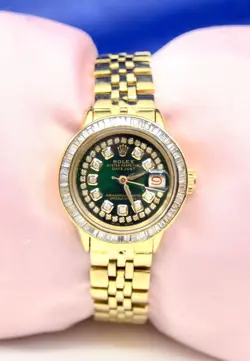 WOMEN'S ROLEX OYSTER PERPETUAL DATEJUST WATCH  18K YELLOW GOLD W/DIAMONDS