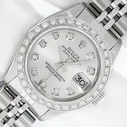 ROLEX LADY DATEJUST STEEL - 18K GOLD SILVER DIAMOND DIAL AND DIAMOND BEZEL WATCH