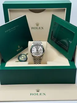 ROLEX DATEJUST 36 NEW 2024 SILVER INDEX DIAL STAINLESS SMOOTH BEZEL JUBILEE