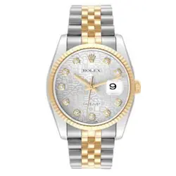 MEN'S ROLEX DATEJUST 36MM - 18K GOLD / STEEL WATCH WITH SILVER DIAMOND DIAL.