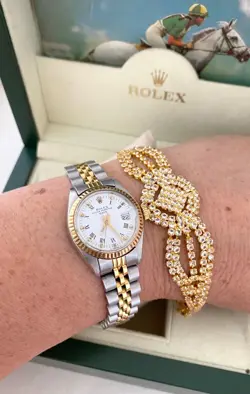 ROLEX LADY OYSTER PERPETUAL DATE WATCH GOLD STEEL