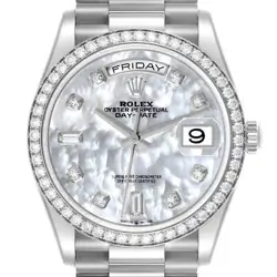 ROLEX PRESIDENT DAY-DATE 36 WHITE GOLD MOP DIAMOND MENS WATCH 128349 BOX CARD