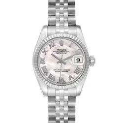ROLEX DATEJUST STEEL WHITE GOLD MOP ROMAN DIAL LADIES WATCH 179174