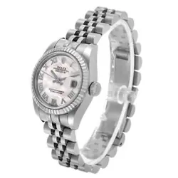ROLEX DATEJUST STEEL WHITE GOLD MOP ROMAN DIAL LADIES WATCH 179174