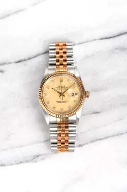 ROLEX DATEJUST REF 16013 80S AUTOMATIC GOLD TWO TONE DIAMOND DIAL 36MM.
