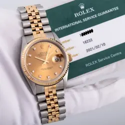 ROLEX MENS DATEJUST FACTORY CHAMPAGNE DIAMOND STEEL - 18K GOLD WATCH 16233