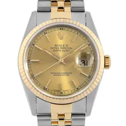 ROLEX DATEJUST 16233 CHAMPAGNE GOLD BAR W NUMBER SECOND HAND MENS
