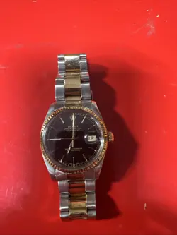 ROLEX MENS DATEJUST 16013 BLACK DIAL 18K YELLOW GOLD & STAINLESS STEEL WATCH