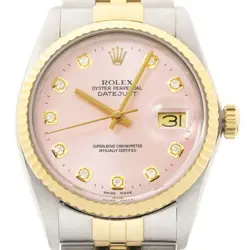 ROLEX MENS DATEJUST 16013 18K GOLD STEEL PINK DIAMOND DIAL WATCH W/ ROLEX BAND