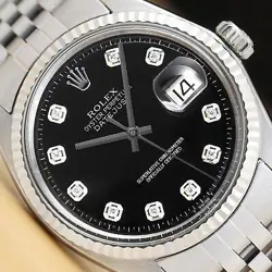 ROLEX MENS DATEJUST BLACK DIAMOND DIAL 18K GOLD STEEL WATCH W/ JUBILEE BAND