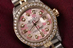 LADIES ROLEX DATEJUST 26 MM GLOSSY PINK FLOWER DIAL WITH DIAMOND BEZEL 2 TONE