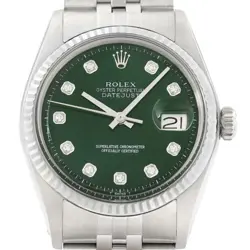 ROLEX MENS DATEJUST 18K WHITE GOLD & STEEL GREEN DIAMOND DIAL JUBILEE WATCH