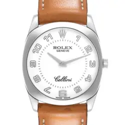 ROLEX CELLINI DANAOS WHITE GOLD BROWN STRAP MENS WATCH 4233