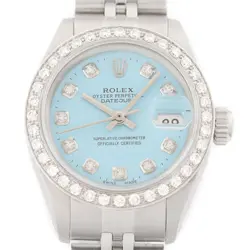 ROLEX LADIES DATEJUST 18K GOLD & STEEL AQUA BLUE DIAMOND WATCH W/ JUBILEE BAND