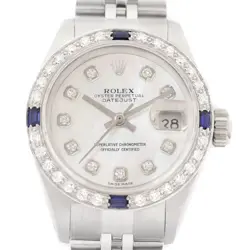 ROLEX DATEJUST 18K GOLD & STEEL MOTHER OF PEARL DIAMOND SAPPHIRE JUBILEE WATCH