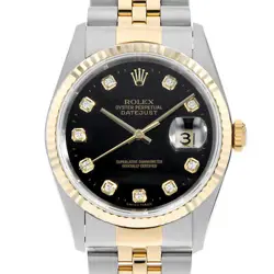 ROLEX DATEJUST 10P DIAMOND 16233G BLACK T NUMBER SECOND HAND MENS