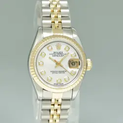 Diamond Pearl Ladies Rolex DateJust 26mm 69173 Two Tone Gold Steel Jubilee Watch