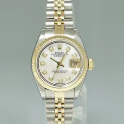 Diamond Pearl Ladies Rolex DateJust 26mm 69173 Two Tone Gold Steel Jubilee Watch