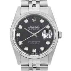 ROLEX DATEJUST 10P DIAMOND 16234G BLACK D NUMBER SECOND HAND MENS