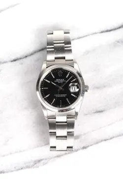 ROLEX OYSTER PERPETUAL DATE REF 15200 90S BLACK DIAL 34MM CASE.