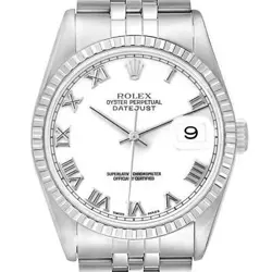 ROLEX DATEJUST 36 WHITE ROMAN DIAL STEEL MENS WATCH 16220 BOX PAPERS