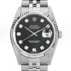 ROLEX DATEJUST 10P DIAMOND 16234G BLACK F NUMBER SECOND HAND MENS