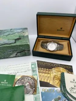 ROLEX DATEJUST 16220 36MM SILVER TAPESTRY DIAL STAINLESS STEEL BOX & PAPERS