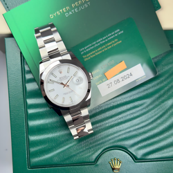 ROLEX DATEJUST 41MM WHITE DIAL 126300 STAINLESS STEEL SMOOTH BEZEL BOX & PAPER