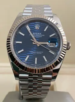 ROLEX DATEJUST 41 NEW 2024 BLUE DIAL STAINLESS STEEL FLUTED BEZEL JUBILEE