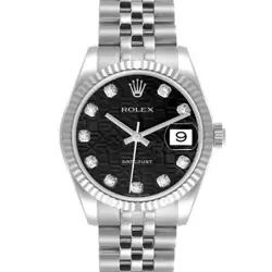 ROLEX DATEJUST MIDSIZE STEEL WHITE GOLD BLACK DIAMOND DIAL LADIES WATCH 178274