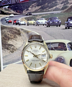 VINTAGE ROLEX OYSTER PERPETUAL DATE GOLD PLATED SILVER DIAL 34MM WATCH REF 1550