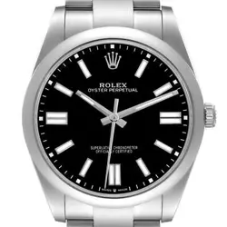 ROLEX OYSTER PERPETUAL 41MM BLACK DIAL STEEL MENS WATCH 124300 BOX CARD
