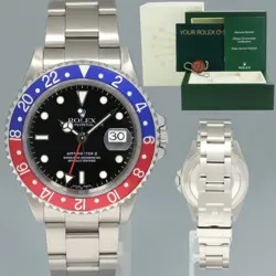 MINT 2000 ROLEX GMT-MASTER II 2 PEPSI BLUE RED STEEL 16710 WATCH BLACK WATCH BOX
