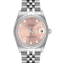 ROLEX DATEJUST MIDSIZE STEEL WHITE GOLD SALMON DIAMOND DIAL WATCH 78274