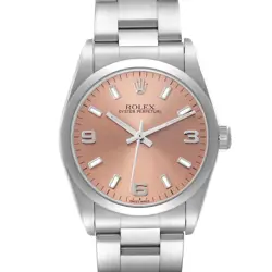 ROLEX OYSTER PERPETUAL MIDSIZE SALMON DIAL STEEL LADIES WATCH 77080