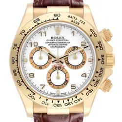 ROLEX DAYTONA YELLOW GOLD WHITE DIAL BROWN STRAP MENS WATCH 116518