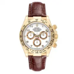 Rolex Daytona Yellow Gold White Dial Brown Strap Mens Watch 116518