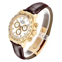 Rolex Daytona Yellow Gold White Dial Brown Strap Mens Watch 116518