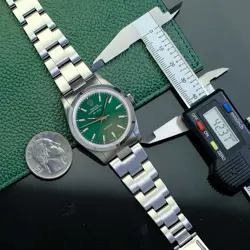 ROLEX MENS AIR KING STEEL WATCH 34M GREEN DIAL SMOOTH BEZEL OYSTER BAND 14000