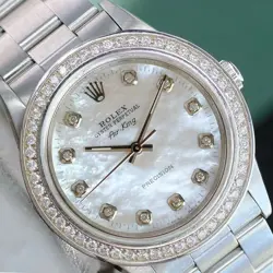 ROLEX AIRKING STAINLESS STEEL WHITE MOP DIAMOND DIAL & BEZEL OYSTER BAND 34MM