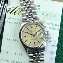 BOX&PAPER ROLEX DATEJUST 16220 MENS WATCH 36MM SILVER PATINA INDEX DIAL