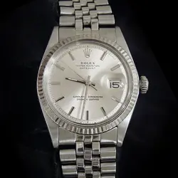 ROLEX DATEJUST MEN STAINLESS STEEL 18K WHITE GOLD JUBILEE SILVER DIAL WATCH 1601