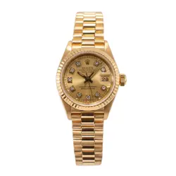 1989 ROLEX LADY DATEJUST 26MM 69178 DIAMOND DIAL PRESIDENT 18K YELLOW GOLD WATCH