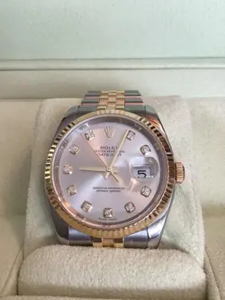 ROLEX DATEJUST 116233 CHAMPAGNE DIAMOND DIAL 36MM FLUTED BEZEL JUBILEE WATCH