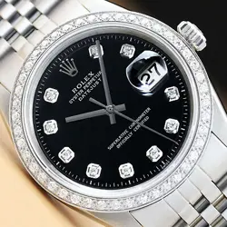 MENS ROLEX DATEJUST 18K WHITE GOLD DIAMOND & STAINLESS STEEL WATCH - BLACK DIAL