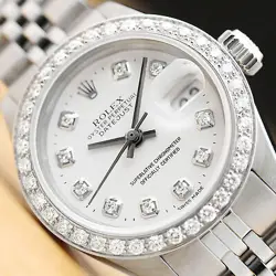 ROLEX LADIES DATEJUST WHITE DIAMOND 18K WHITE GOLD STAINLESS STEEL WATCH