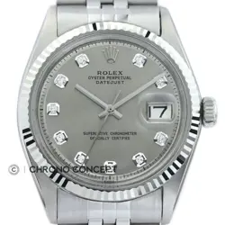 MENS ROLEX DATEJUST 18K WHITE GOLD & STAINLESS STEEL GRAY DIAMOND DIAL WATCH