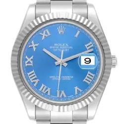 ROLEX DATEJUST II 41 STEEL WHITE GOLD BLUE ROMAN DIAL MENS WATCH 116334