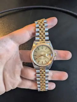 ROLEX DATEJUST JUBILEE 36MM STEEL 18K GOLD CHAMPAGNE DIAL MENS WATCH 16233