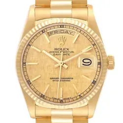 ROLEX PRESIDENT DAY-DATE YELLOW GOLD LINEN DIAL MENS WATCH 18038